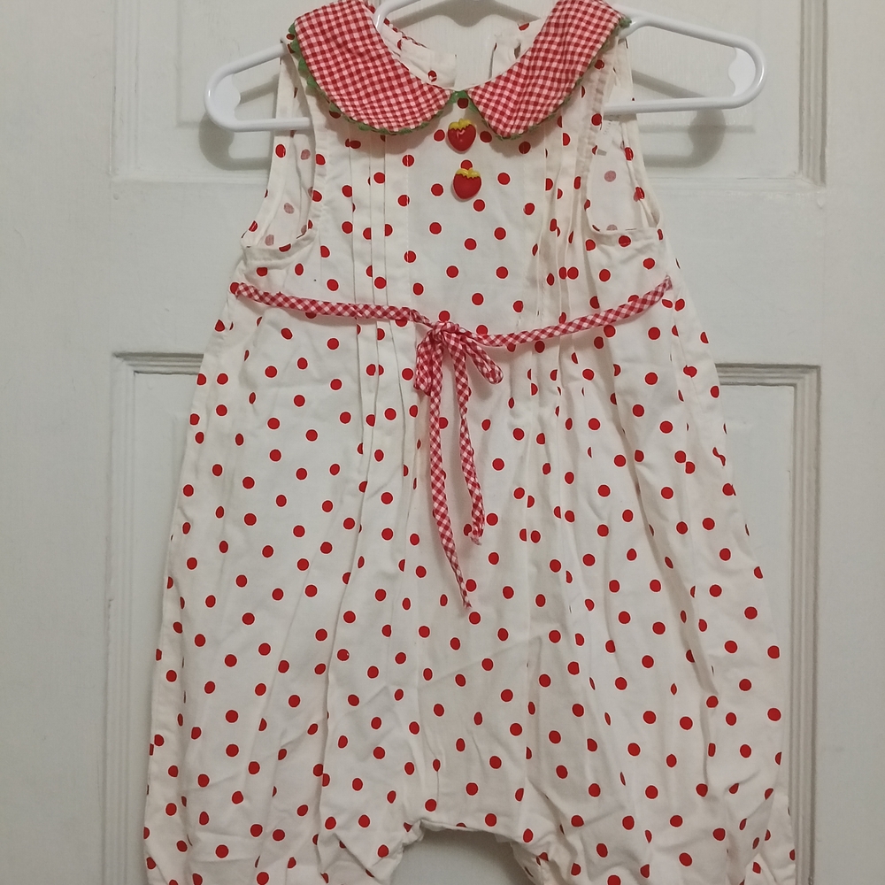 Chicken Noodle Strawberry W Gingham Bubble Baby Romper Vintage Outfit '90s 12m